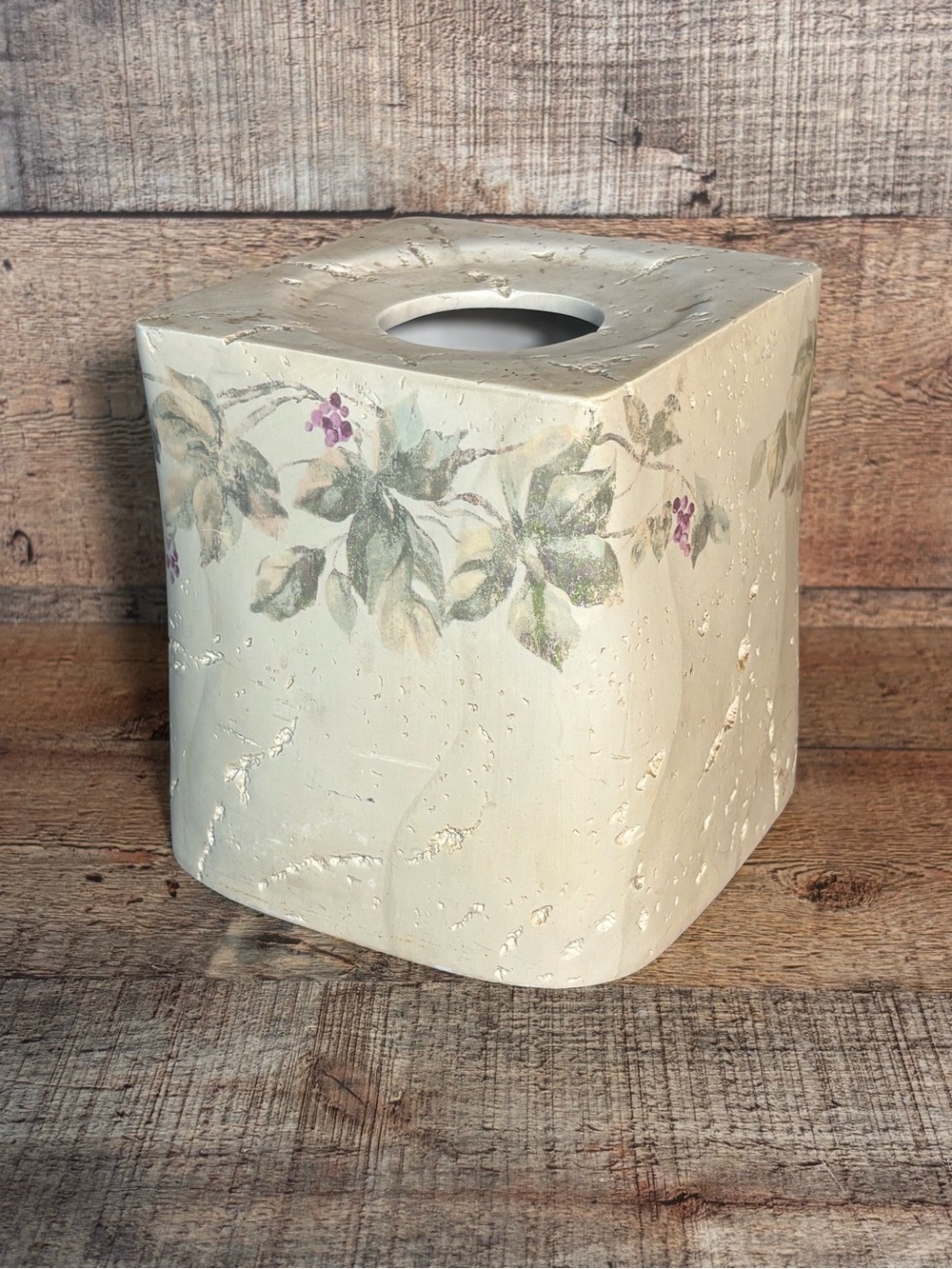NEW Croscill Blum Rose Trail Tissue Box Cover Purple Roses Bathroom Decor